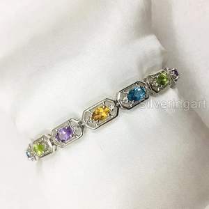 Pulsera de Mujer con Amatista Natural, Peridoto, Citrino, Topacio, Brazalete de Chakra con Piedras Preciosas, Joyería Hecha a Mano, Pulsera de Plata de Ley 925 - Product Image 4