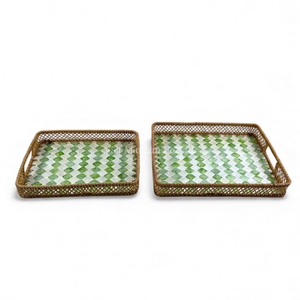 Bandeja Artesanal de Nácar con Borde de Ratán para Servir Comida, Exhibición en Mesa y Decoración del Hogar, de Vietnam - Product Image 5