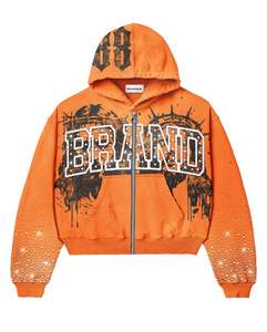 Ensemble de survêtement pour homme avec sweat à capuche à fermeture éclair et manches en strass imprimées sur mesure, coupe ajustée, ourlet élastique - Product Image 4