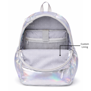 Sac à dos holographique pour cheerleading avec logo brodé, sac scolaire brillant multi-usages et sac de pratique de danse pour filles - Product Image 2