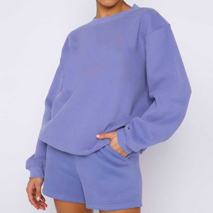 Conjuntos de ropa de salón personalizados para mujer, conjunto de Sudadera con capucha lavada con ácido de rizo de lana Vintage de gran tamaño, conjuntos de pantalones cortos para mujer - Product Image 3