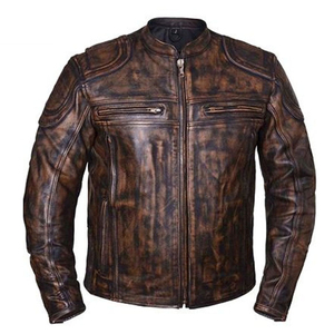 Nouvelle arrivée, veste de motard en cuir de vache véritable personnalisée, style vintage élégant à rayures avec fermeture éclair longue - Product Image 1