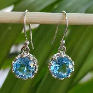 Handmade 925 Sterling <b>Silver</b> <b>Dangle</b> <b>Earrings</b> with Blue Topaz Natural Gemstone Emerald As Main Stone December Birthstone Jewelry - Product Image 6