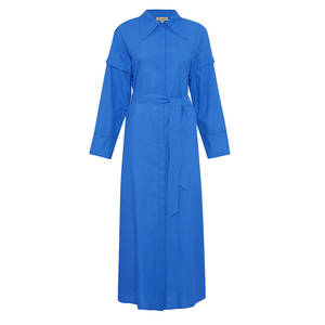 Vestido Camisero Azul Marino de Voile con Detalles en las Mangas y Cintura Impero - Product Image 1