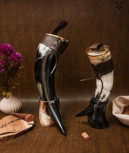 Soporte de cuerno para beber Vikingo, estilo Animal, Material orgánico hecho a mano ecológico, decoración del hogar para vino, hidromiel, taza de cerveza - Product Image 3