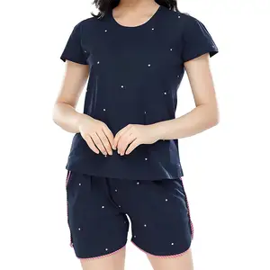 Top Fashionable 2 Piece Short Sleeve Twin Sets For Street Wear Style / Wholesale Clothing 100% Cotton Women Slim Fit Twin Sets