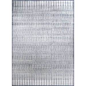 Azalea Hand Knotted Viscose <b>Boho</b>-Style <b>Rug</b> Striped Abstract Rectangle for Living Room Hallway-Model Sipv-07 Grey Black 10mm - Product Image 1