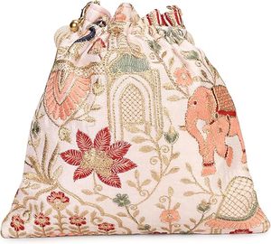 Ethnic Designer Drawstring <b>Wristlet</b> Potli Purse Embroidered Customized Decoration Fancy Wedding Bridal Custom - Product Image 2