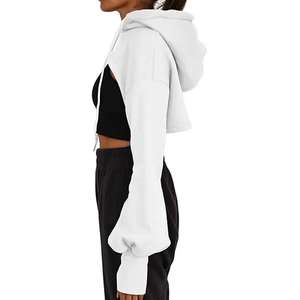 Sudaderas con Capucha de Punto para Mujer, Transpirables, de Moda, de Manga Larga, Super Cortas, con Cordón, para Hacer Ejercicio, Informales - Product Image 5