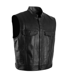 <b>Men's</b> Pure <b>Leather</b> Vest-Black Biker Style Hip Hop <b>Waistcoat</b> Genuine <b>Leather</b> Sleeveless Loose Casual Fit <b>for</b> Outer Wear - Product Image 1