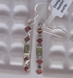 Shah Gems Women's Natural Peridot and <b>Garnet</b> Drop <b>Earrings</b> 925 Sterling Silver with Rose Gold Bezel Setting Geometric Pattern - Product Image 2