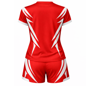 Uniforme de Voleibol Personalizado con Diseño de Espigas Rojas y Blancas, Sublimado, de Secado Rápido, Conjunto de Camiseta y Pantalones Cortos - Product Image 2