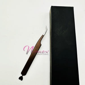 Nouveau Style 45 Degrés Extension De Cils Pince À Épiler Exigible En Acier Inoxydable Pince À Épiler Avec Coeur Fond Poli Pointe Brun Foncé Couleur - Product Image 1