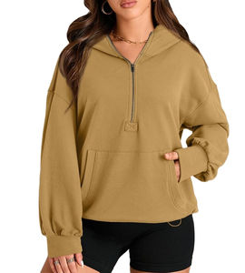 Sweats à capuche à demi-fermeture éclair pour femme Vintage éponge française anti-boulochage personnalisé en gros respirant grande taille pull Quater sweat à capuche zippé - Product Image 1