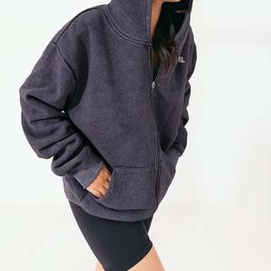 Sudadera con capucha con cremallera de ácido personalizada para mujer, aspecto sólido Vintage, gran tamaño, poliéster, algodón, informal, invierno, respetuoso con el medio ambiente - Product Image 3