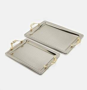 Industry Trending Metal Stainless Steel Serving Tray Rectangular Shaped Beautiful <b>Chocolate</b> Platter With Designer Handles - Product Image 3