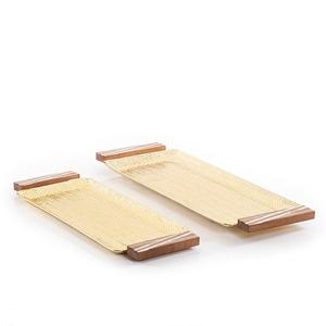 Plateau à café en métal au design martelé avec poignées en bois Vaisselle en forme de rectangle Plateau à salade en aluminium pour restaurant - Product Image 6