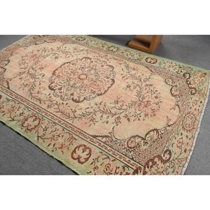 Tapis turc vintage, grand tapis de 6,1 x 9,1 pieds, tapis brun et vert à bords contrastés - Product Image 4