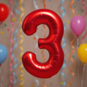 ลูกโป่งปาร์ตี้รูปเลข 3 สีแดง ขนาด 45 ซม. บรรจุฮีเลียม สำหรับตกแต่งงานปาร์ตี้ - Product Image 3