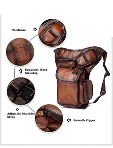 Bolso de Pierna Unisex de Cuero Genuino Vintage Antirrobo, Riñonera, Cangurera, Bandolera, para Viajes, Motocicleta, Cruzada - Product Image 3