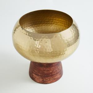Cuenco para servir dulces de madera natural hecho a mano Metal de forma redonda con base de madera 23x23x21,5 cm Fabricante confiable Hecho de madera de mango - Product Image 1