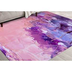 Tapis abstrait rose et violet : tapis moderne antidérapant, avec poils doux - Product Image 2