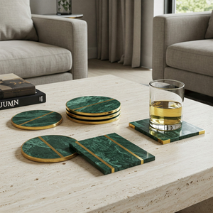Artisan Green Marble Luxury <b>Home</b> <b>Bar</b> <b>Accessories</b> Coasters Brass Rim Strip Inlay 35+ Years Manufacturer Bulk Orders Available - Product Image 5