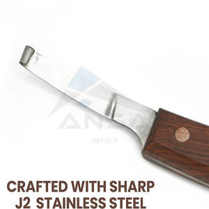 Couteau lame large main gauche maréchal-ferrant cheval équin lame en acier inoxydable manche en bois prix de gros fournisseur en vrac marque OEM - Product Image 3