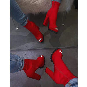 Botas de Plataforma Rojas Sexys de Otoño con Tacón Alto, Cierre de Cremallera y Función de Aumento de Altura - Product Image 4