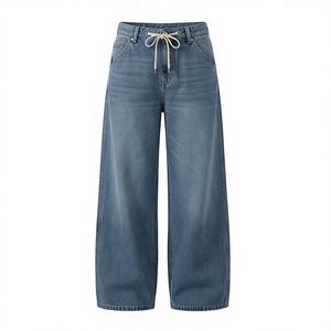 Jeans de Mezclilla Rectos de Cintura Media con Estampado 3D Sólido para Mujer, con Cordón Ajustable, Color Personalizado, Transpirables, de Secado Rápido, de Algodón - Product Image 1