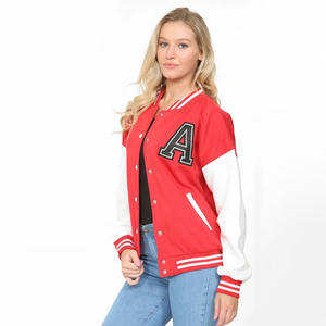 Chaquetas Bomber de Béisbol con Logotipo Bordado para Mujer, MOQ Bajo 2025, Mangas de Cuero Genuino y Cuerpo de Lana, Personalizables - Product Image 2