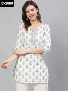 Top de algodón con estampado de estilo elegante túnica Desihn para uso diario e informal Kurtis cortos para mujer - Product Image 3