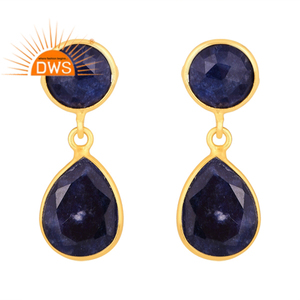 Último diseño hecho a mano 18K chapado en oro natural sodalita piedra preciosa colgante pendiente Demi joyería fina fabricante - Product Image 1