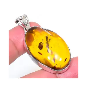 Batu permata alami Baltik batu Amber liontin 925 perak murni liontin buatan tangan perhiasan hadiah untuk dia grosir perhiasan liontin