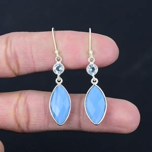 Calcédoine pierres précieuses bijoux pour femmes argent Boho Style boucles d'oreilles bijoux 925 argent Sterling tendance boucles d'oreilles faites à la main cadeau pour - Product Image 3