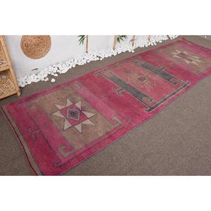 Vintage <b>Runner</b> Rug 3.2x11.4 ft, Turkish Herki <b>Red</b> Floral Wool Rug - Product Image 4