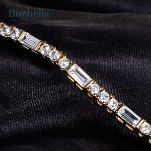 "Men's <b>925</b> <b>Sterling</b> <b>Silver</b> & 14k White Gold Moissanite Tennis <b>Bracelet</b> with Baguette & Round Cut Stones" - Product Image 6