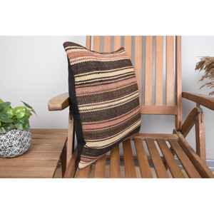 Brown Wool Kilim Pillow <b>18x18</b> Inch Luxury Fluffy Patterned Cushion Woven Vintage Square Print Feather for Bedding for Christmas - Product Image 2