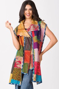 Reversible Silk Kantha Chaleco Chaquetas Abrigo Como Mujeres Y Niñas Use Ropa De Oficina - Product Image 2