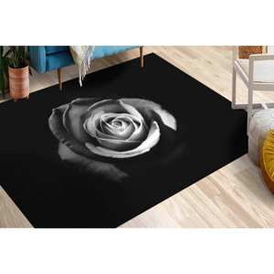 Tapis Rose Noir et Blanc : Tapis à Motifs Floraux, Design Imprimé, Tapis en Chenille - Product Image 4