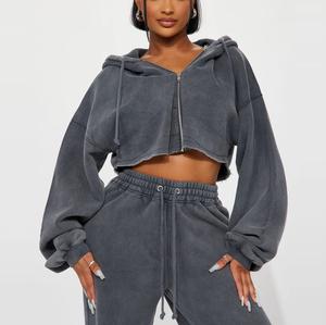 Ensemble de jogging décontracté pour femme avec logo personnalisé, sweat à capuche 100% coton, 2 pièces, shorts de sport pour l'automne et l'hiver, adulte - Product Image 2