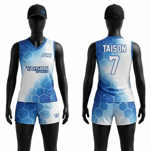 Ensemble d'uniformes de volley-ball pour femmes en polyester interlock 160 GSM, rouge et blanc, avec logo personnalisé par sublimation - Product Image 6