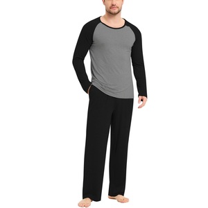 Camisetas de algodón de bambú suave personalizadas de talla grande para hombre, conjunto de pijama de manga larga, ropa de dormir Lisa para primavera y otoño, exportación desde BD - Product Image 1