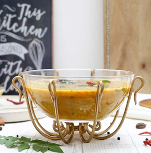 <b>Glass</b> Serving Bowl with Stand Clear Round Centerpiece for Dining Table Gold <b>Tinted</b> Metal for Serving or as Decorative - Product Image 2