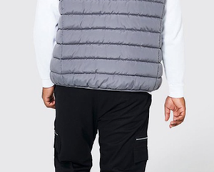 Charcoal Grey Unisex Bomber Style Polyester Zip through Gilet Winter <b>Quilted</b> Plus Size with Fur Collar Hood Available All Colors - Product Image 6