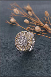 Lujoso Iced Out Hip Hop Jewelry 925 Sterling Silver Round Cut Moissanite Diamond Two Tone Wedding Ring - Product Image 3