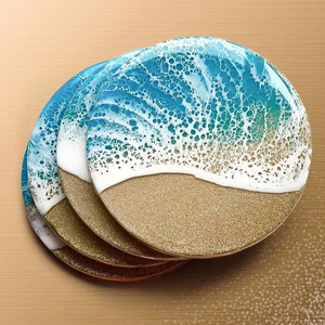 Juego de Posavasos de Resina Epoxi y Madera Modernos, Hechos a Mano, Ecológicos y Personalizables de Calidad MIGHT con Diseño Cuadrado Decorativo con Efecto Océano - Product Image 3