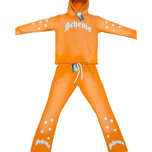 เสื้อฮู้ดกางเกงกันหนาวสำหรับผู้ชายผู้หญิงพิมพ์ลายพัฟแอซิดแบบดิบมีฮู้ดและบานออกแบบได้ตามต้องการ3D - Product Image 2