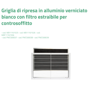 Rejilla de entrada de aluminio pintada de blanco Tecnosystemi con filtro extraíble para sistemas de aire acondicionado de falso techo - Product Image 2