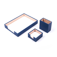 Organisateur de bureau triple avec boîte à stylos étagère à papier porte-notes accessoires de bureau en métal et cuir PU